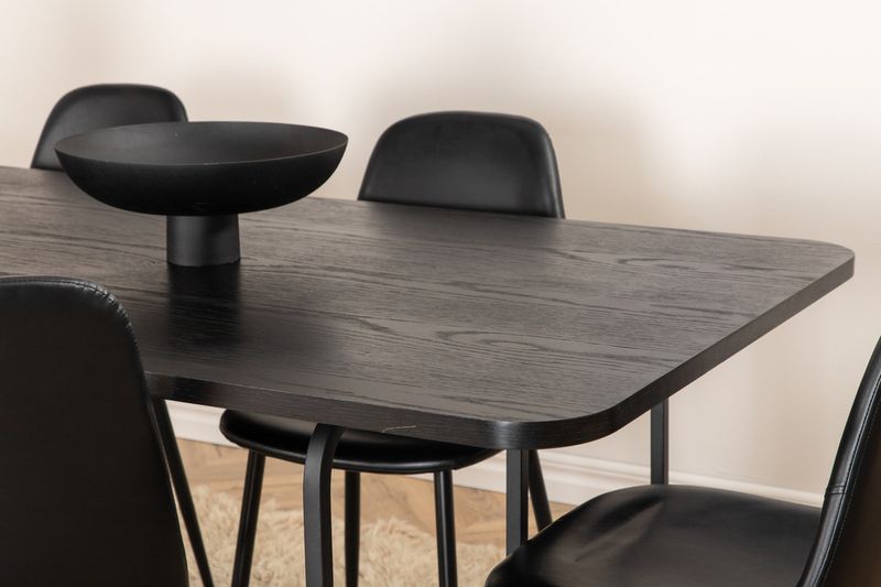 Venture Home Uno & Polar Rektangulärt Matbord 200 x 90 Svart + 6 st Matstolar Svart
