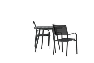 Venture Home Break & Santorini Runt Matbord ⌀90 Svart + 2 st Matstolar Svart