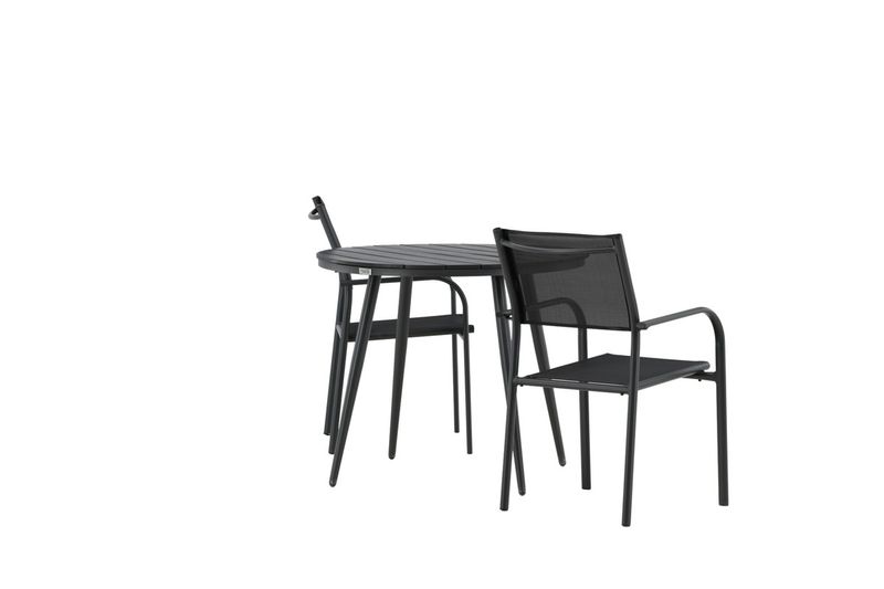 Venture Home Break & Santorini Runt Matbord ⌀90 Svart + 2 st Matstolar Svart