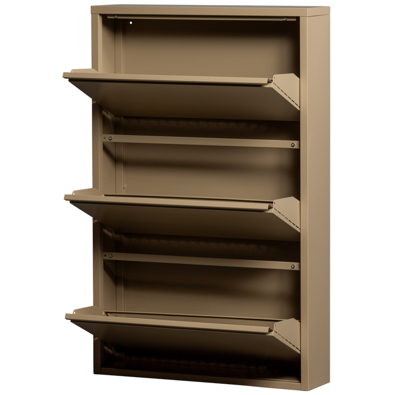 WOOOD Sabine 3-facks Skoskåp i Sandfärgat Metall