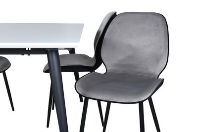 Venture Home Emma & Jimmy 4 st Matstolar Grå + Rektangulärt Matbord 150 x 90 Vit