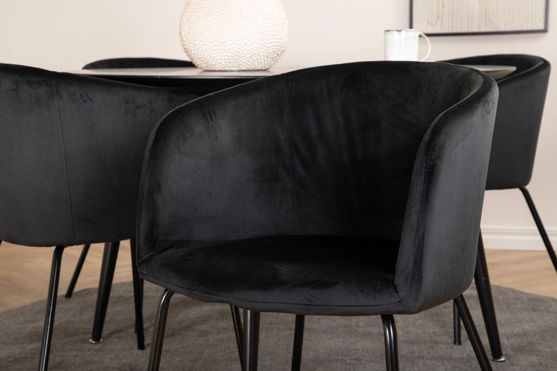Venture Home Berit & Dipp 4 st Matstolar Svart + Runt Matbord ⌀115 Svart