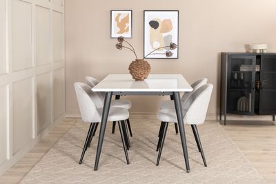 Venture Home Jimmy & Velvet Rektangulärt Matbord 150 x 90 Vit + 4 st Matstolar Grå