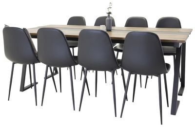 Venture Home Jakarta & Polar Rektangulärt Matbord 200 x 90 Svart + 8 st Matstolar Svart