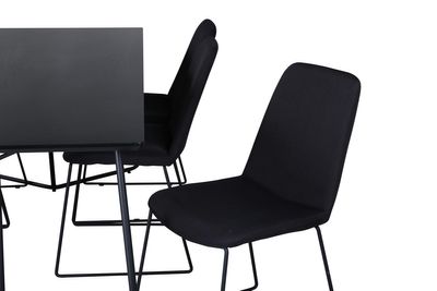 Venture Home Muce & Petra 6 st Matstolar Svart + Rektangulärt Matbord 190 x 90 Svart
