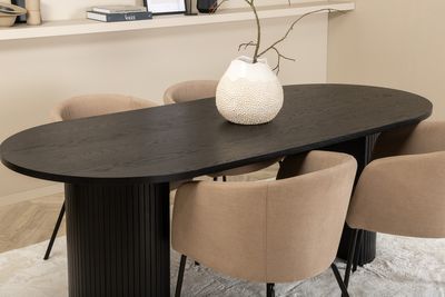 Venture Home Berit & Bianca 4 st Matstolar Beige + Ovalt Matbord 200 x 90 Svart