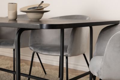 Venture Home Berit & Uno 6 st Matstolar Grå + Rektangulärt Matbord 200 x 90 Svart