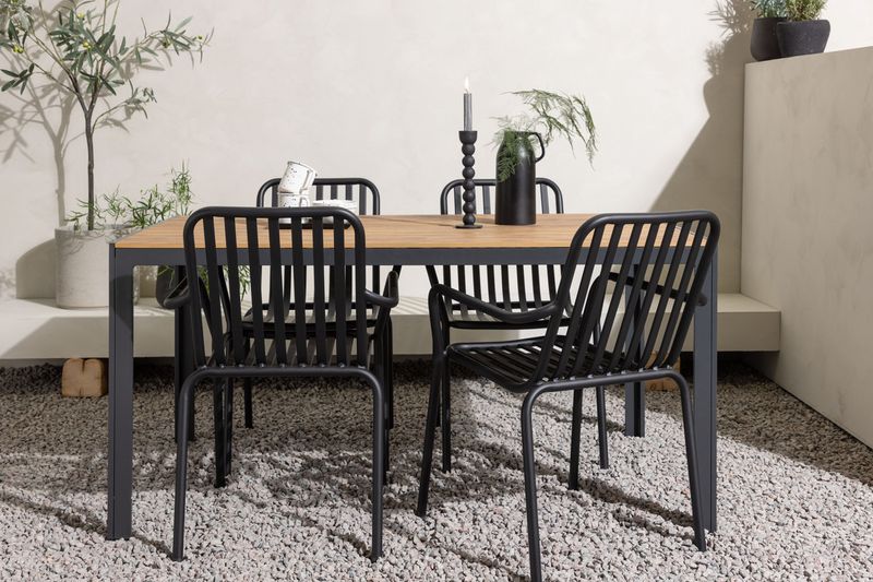 Venture Home Break & Peking Rektangulärt Matbord 150 x 90 Svart + 4 st Matstolar Svart