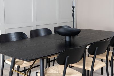 Venture Home Gold & Polly Rektangulärt Matbord 180 x 85 Svart + 6 st Matstolar Svart