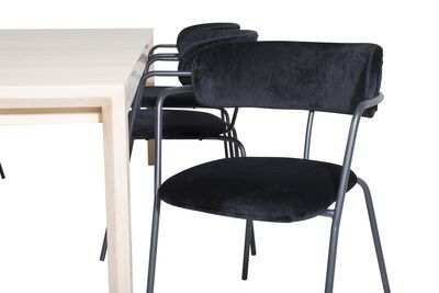 Venture Home Slider & Arrow Rektangulärt Matbord 170 x 95 Vitputsad + Matstolar 6-pack Svart