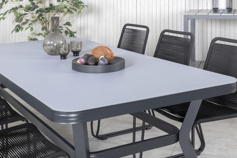 Venture Home Virya & Lindos Rektangulärt Matbord 200 x 100 Svart + 6 st Matstolar Svart