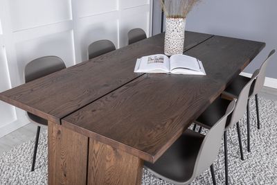 Venture Home Logger & Arctic Rektangulärt Matbord 210 x 100 Natur + Matstolar 6-pack Beige