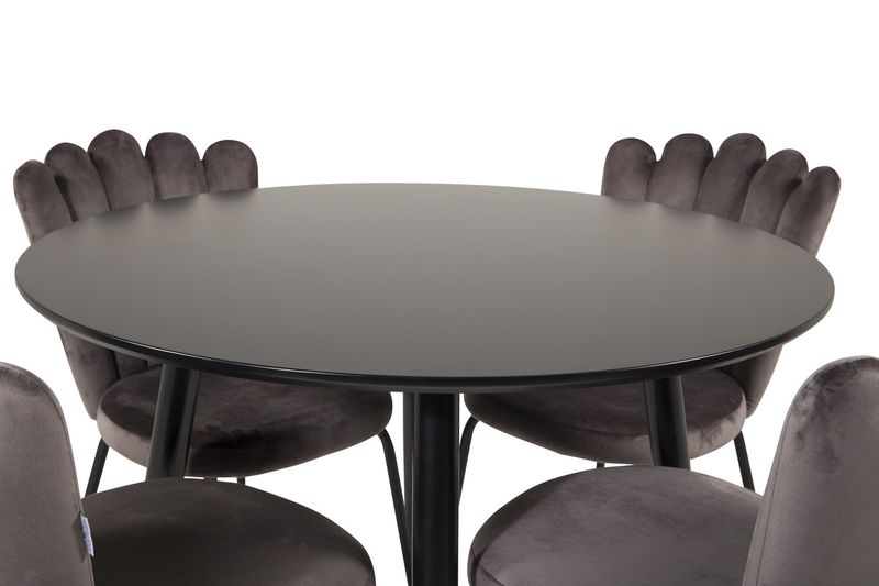 Venture Home Limhamn & Plaza 4 st Matstolar Grå + Runt Matbord ⌀100 Svart