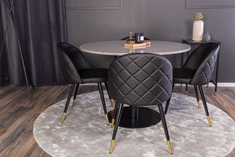 Venture Home Razzia & Velvet Runt Matbord ⌀106 Grå + 4 st Matstolar Svart