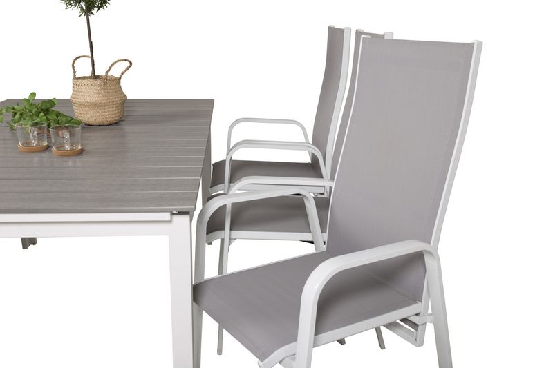 Venture Home Levels & Copacabana Rektangulärt Matbord 160 x 100 Vit + 6 st Reclinerstolar Grå