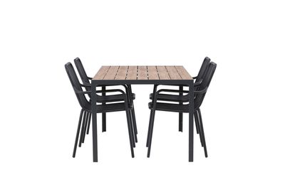 Venture Home Break & Peking Rektangulärt Matbord 150 x 90 Svart + 4 st Matstolar Svart