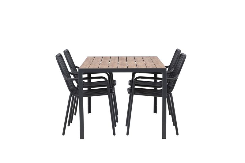 Venture Home Break & Peking Rektangulärt Matbord 150 x 90 Svart + 4 st Matstolar Svart