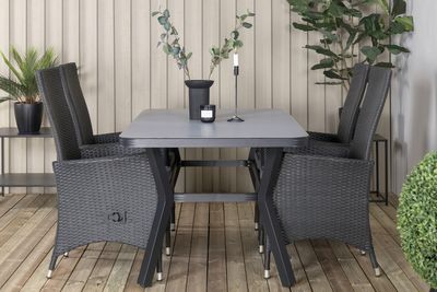 Venture Home Virya & Padova Rektangulärt Matbord 160 x 90 Svart + 4 st Reclinerstolar Svart
