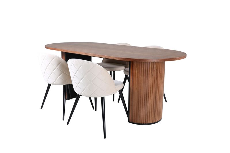 Venture Home Bianca & Velvet Ovalt Matbord 200 x 90 Valnöt + 4 st Matstolar Beige
