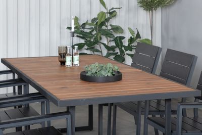 Venture Home Khung & Levels Rektangulärt Matbord 200 x 100 Natur + 6 st Matstolar Svart