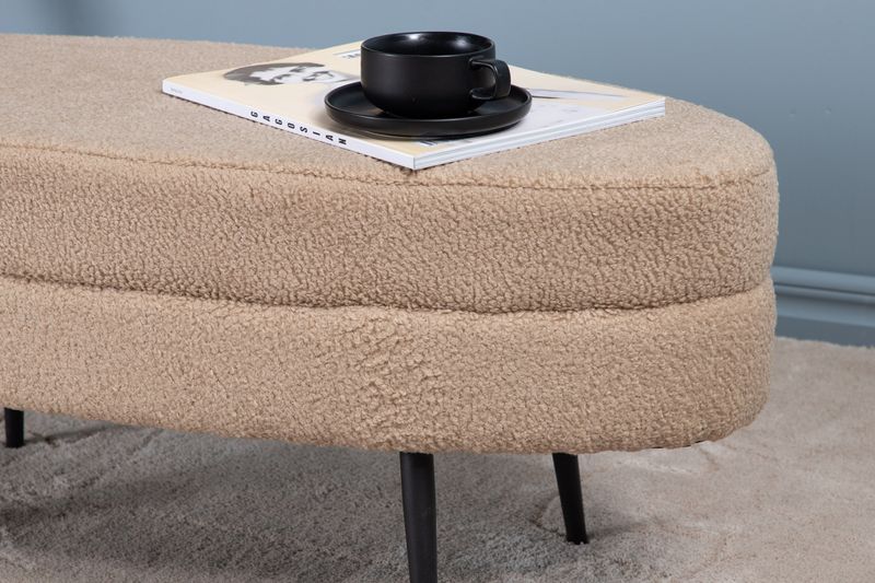 Venture Home Otto Ottoman - Oval Sittpuff i Beige Teddytyg