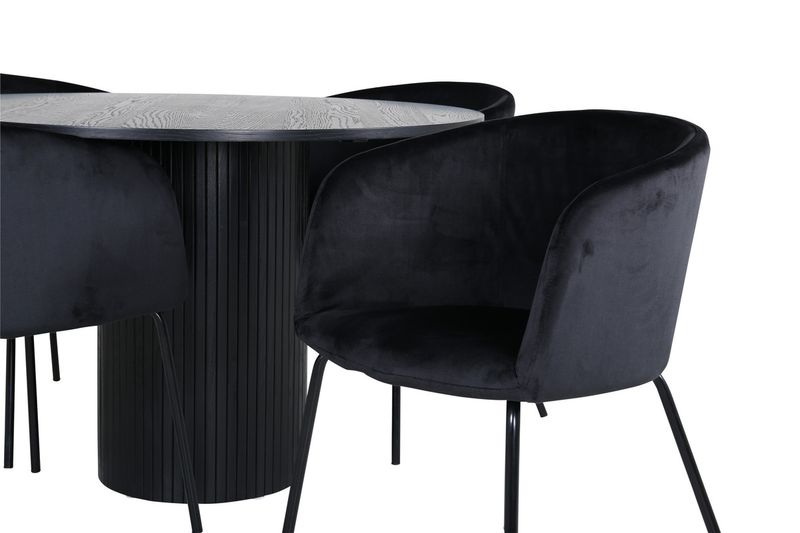 Venture Home Berit & Bianca 4 st Matstolar Svart + Runt Matbord ⌀110 Svart