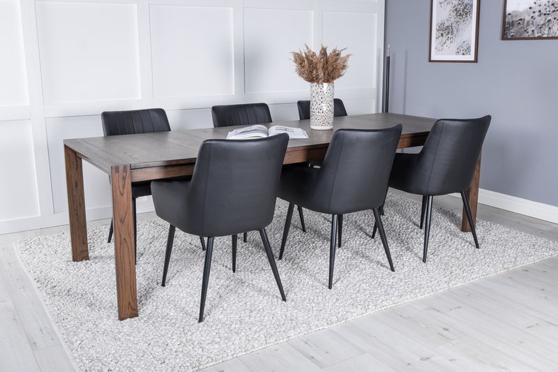 Venture Home Slider & Comfort Rektangulärt Matbord 170 x 95 Natur + Matstolar 6-pack Svart