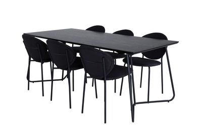 Venture Home Vault & Petra 6 st Matstolar Svart + Rektangulärt Matbord 190 x 90 Svart