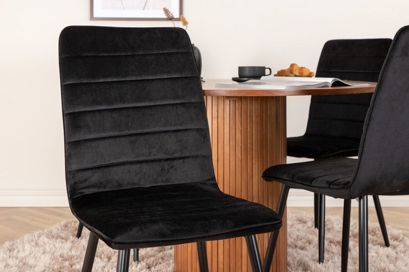 Venture Home Bianca & Windu Runt Matbord ⌀110 Valnöt + 4 st Matstolar Svart