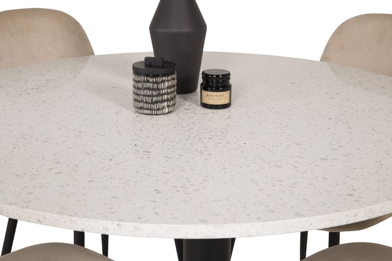 Venture Home Razzia & Polar Runt Matbord ⌀106 Vit + 4 st Matstolar Beige