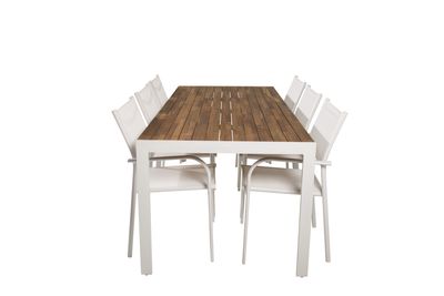 Venture Home Santorini & Bois 6 st Matstolar Vit + Rektangulärt Matbord 200 x 100 Natur