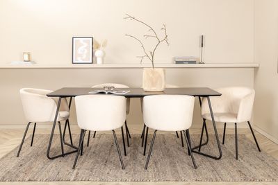 Venture Home Berit & Petra 6 st Matstolar Beige + Rektangulärt Matbord 190 x 90 Svart