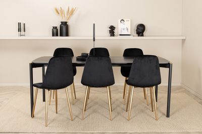 Venture Home Pelle & Polar Rektangulärt Matbord 190 x 90 Svart + 6 st Matstolar Svart
