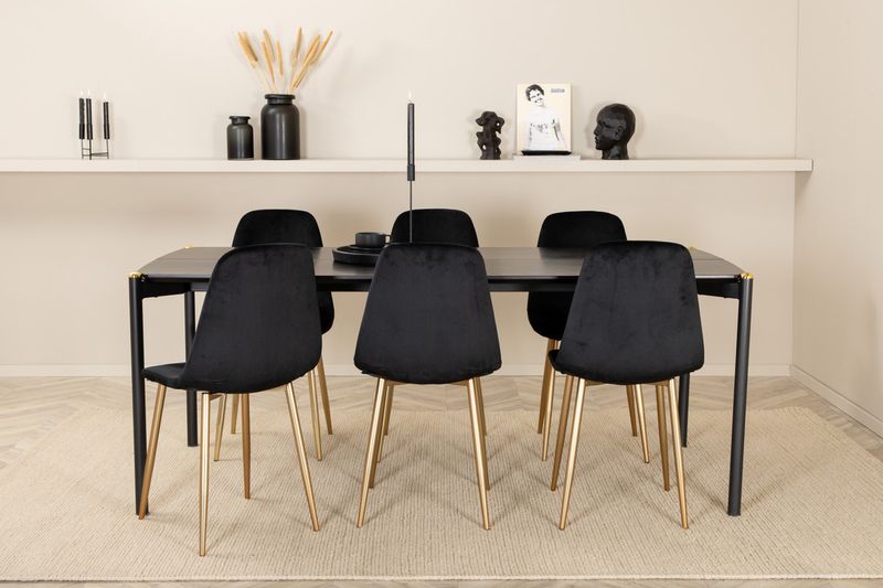 Venture Home Pelle & Polar Rektangulärt Matbord 190 x 90 Svart + 6 st Matstolar Svart