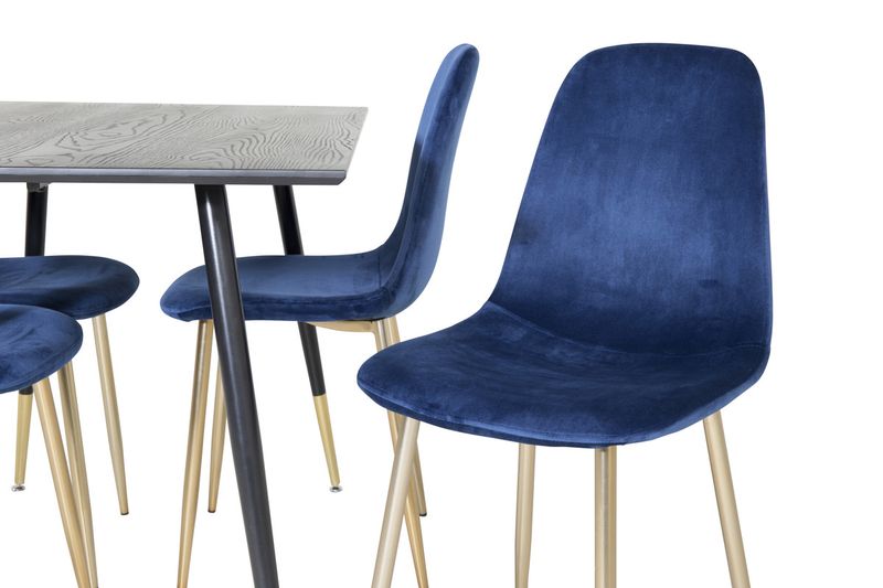Venture Home Dipp & Polar Rektangulärt Matbord 120 x 85 Svart + 4 st Matstolar Blå