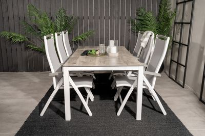 Venture Home Albany & Llama Positionsstolar 2-pack Vit + Rektangulärt Matbord 205 × 100 Grå