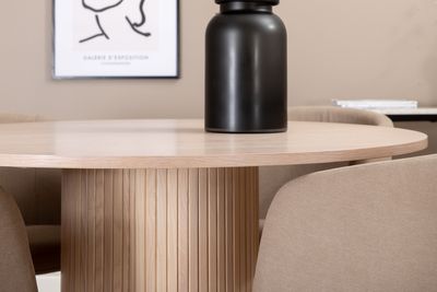 Venture Home Berit & Bianca 4 st Matstolar Beige + Runt Matbord ⌀110 Vitputsad