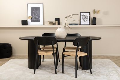 Venture Home Bianca & Polly Ovalt Matbord 200 x 90 Svart + 4 st Matstolar Svart