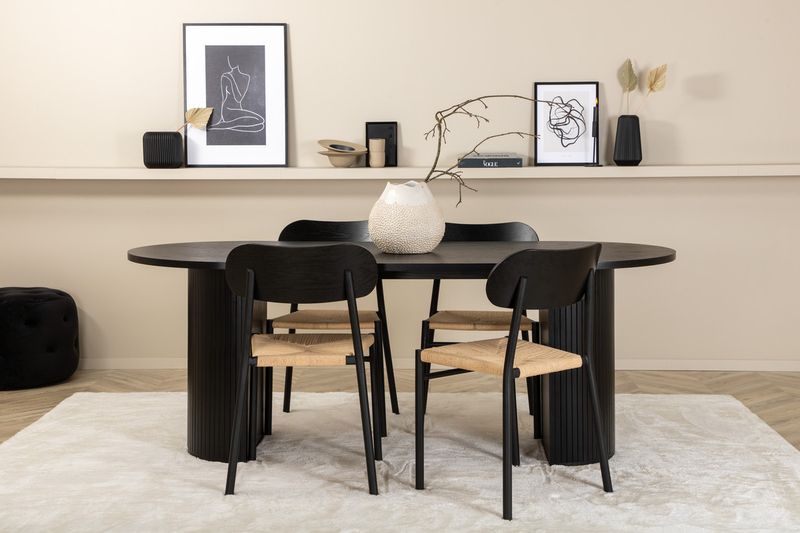 Venture Home Bianca & Polly Ovalt Matbord 200 x 90 Svart + 4 st Matstolar Svart