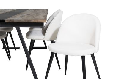 Venture Home Jakarta & Velvet Rektangulärt Matbord 200 x 90 Svart + 6 st Matstolar Grädde