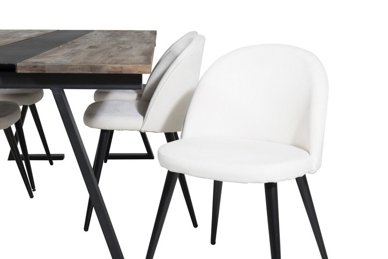 Venture Home Jakarta & Velvet Rektangulärt Matbord 200 x 90 Svart + 6 st Matstolar Grädde