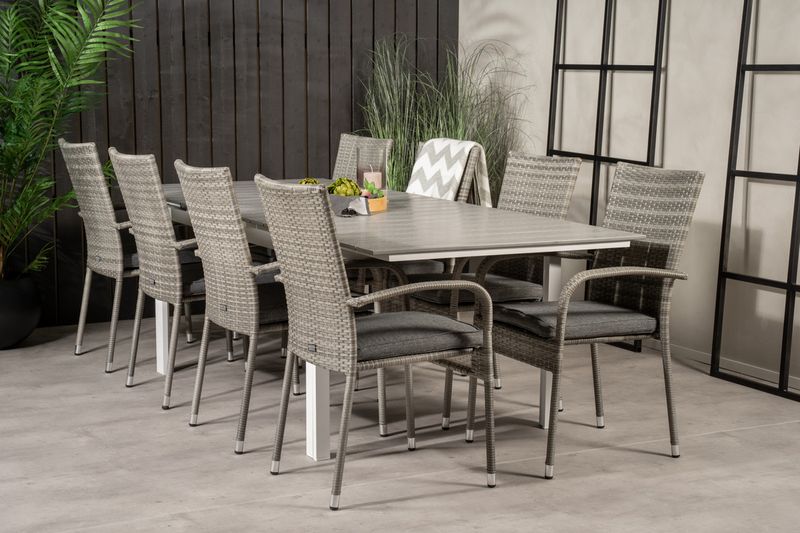 Venture Home Levels & Anna Rektangulärt Matbord 160 x 100 Vit + 8 st Matstolar Grå