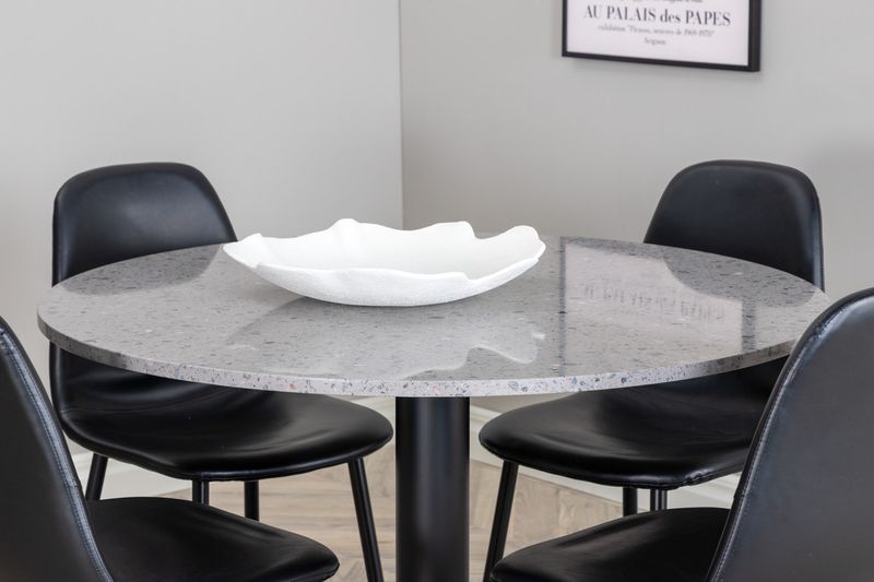 Venture Home Razzia & Polar Runt Matbord ⌀106 Grå + 4 st Matstolar Svart