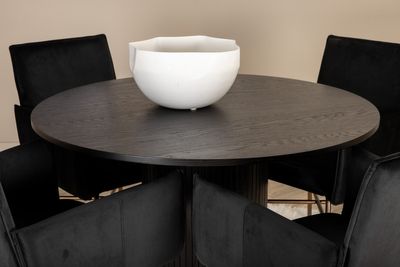 Venture Home Petra & Bianca 4 st Matstolar Svart + Runt Matbord ⌀110 Svart