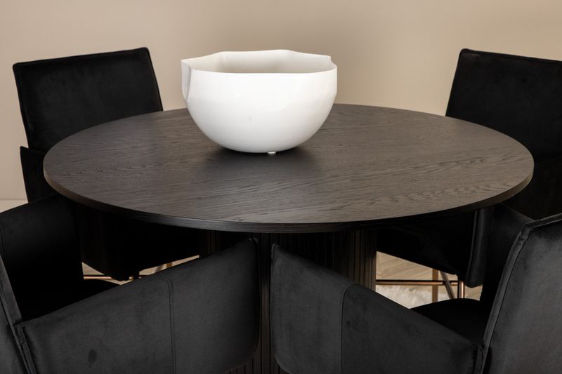 Venture Home Petra & Bianca 4 st Matstolar Svart + Runt Matbord ⌀110 Svart