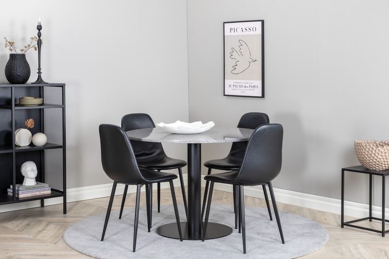 Venture Home Razzia & Polar Runt Matbord ⌀106 Grå + 4 st Matstolar Svart