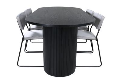 Venture Home Kenth & Bianca 4 st Matstolar Grå + Ovalt Matbord 200 x 90 Svart