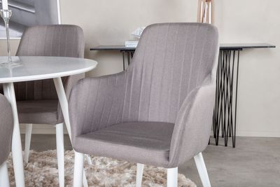 Venture Home Comfort & Plaza 4 st Matstolar Grå + Runt Matbord ⌀100 Vit