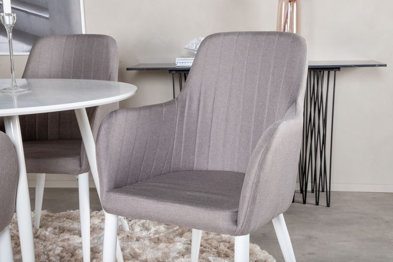 Venture Home Comfort & Plaza 4 st Matstolar Grå + Runt Matbord ⌀100 Vit
