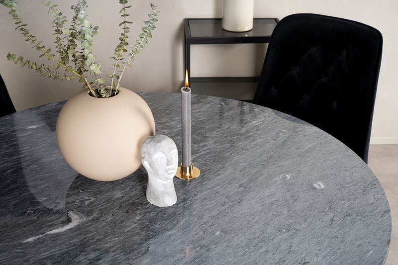 Venture Home Estelle & Velvet Deluxe Runt Matbord ⌀106 Mörkgrå + 4 st Matstolar Svart